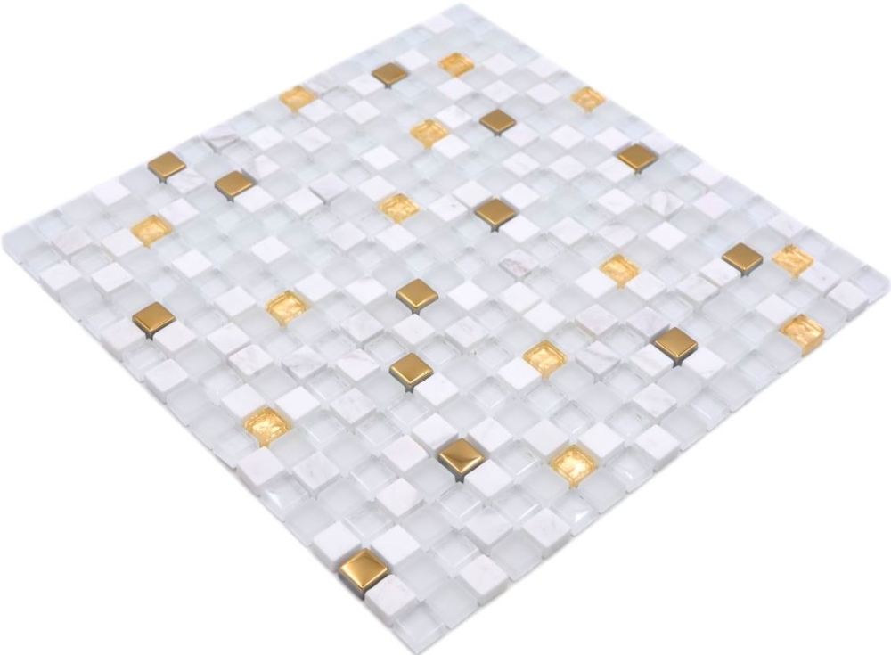 Glasmosaik Naturstein Rustikal weiß gold matt glänzend - 92-640