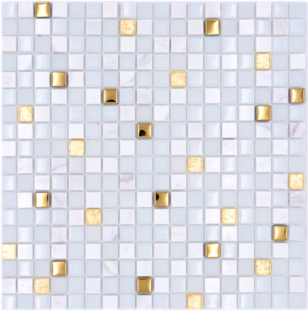 Mosaique de verre Pierre naturelle Rustique blanc or mat brillant - 92-640