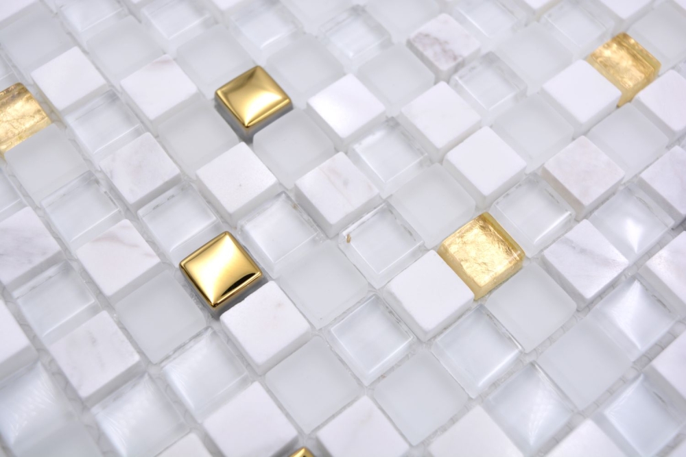 Mosaique de verre Pierre naturelle Rustique blanc or mat brillant - 92-640
