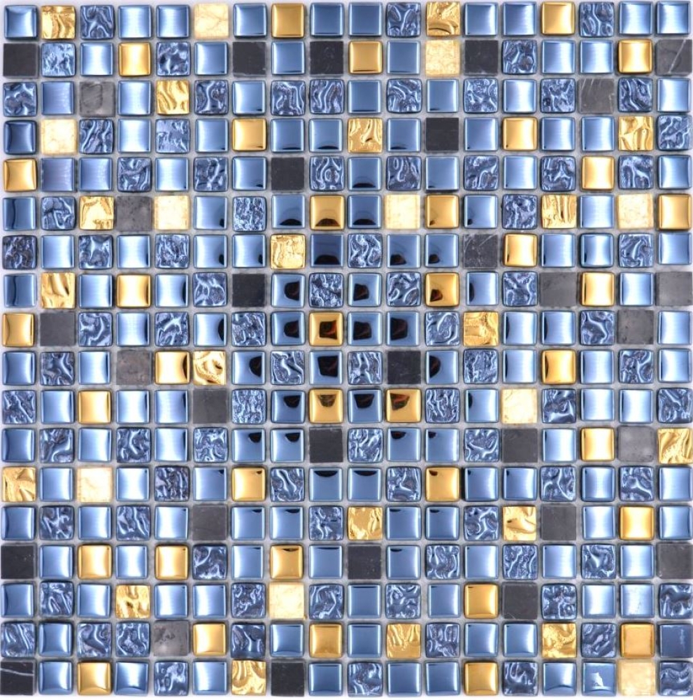 Mosaico mezcla piedra translucida negro con oro brillante - 10 hojas de mosaico