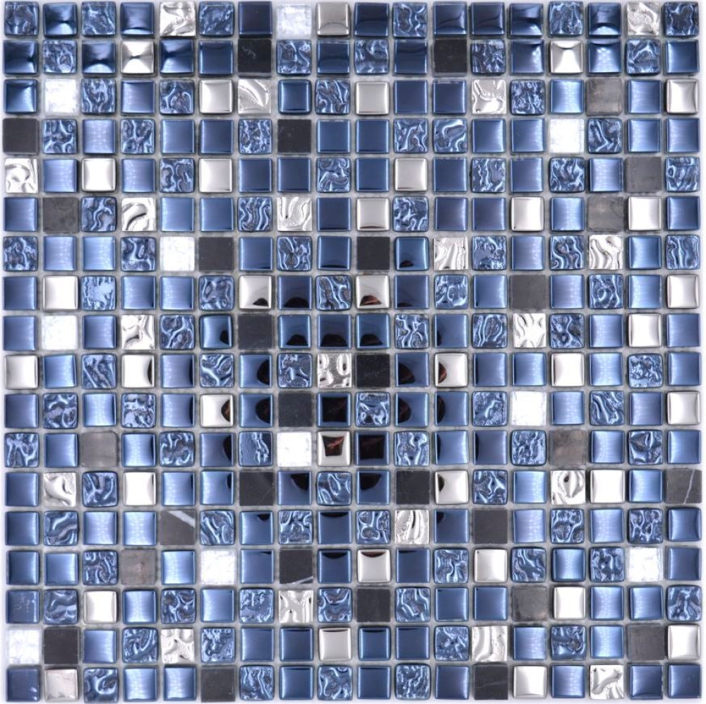 Mosaico mezcla piedra translucida negro con plata brillante - 10 hojas de mosaico
