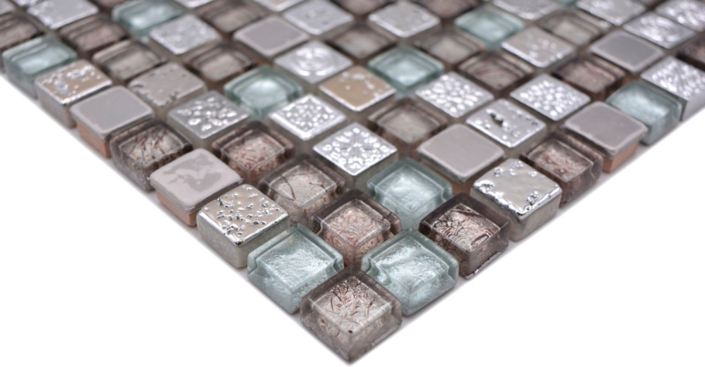 Mosaique de verre Pierre naturelle Resine Acier inoxydable Ornement rustique argent cream gris - 92-680
