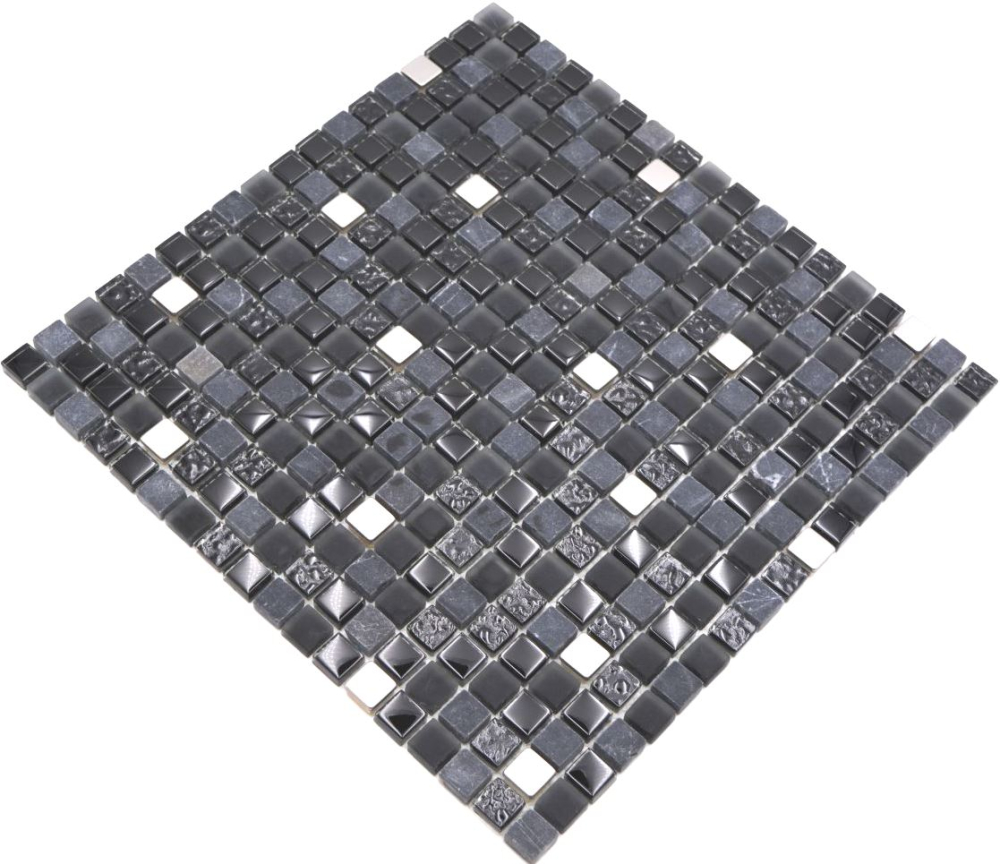 Mosaikfliese Glasmosaik Naturstein Edelstahl schwarz grafit anthrazit matt glanz