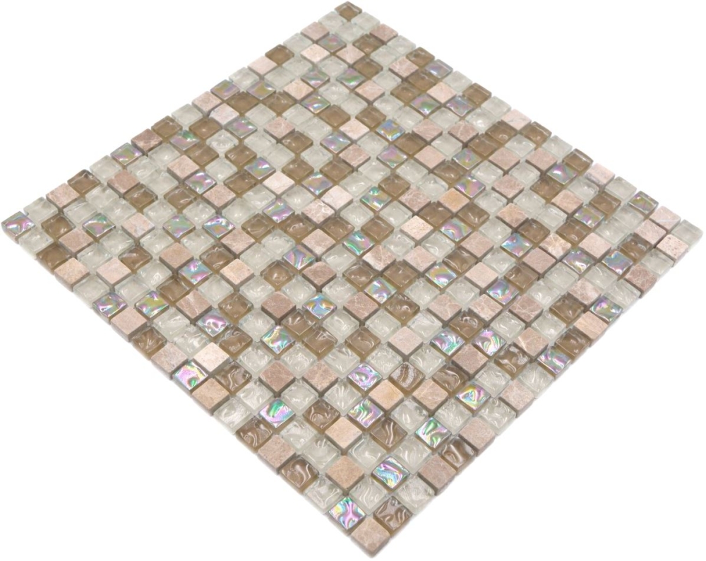 Mosaique Carre Mosaique de verre Pierre mix brun clair beige Mix translucide brillant