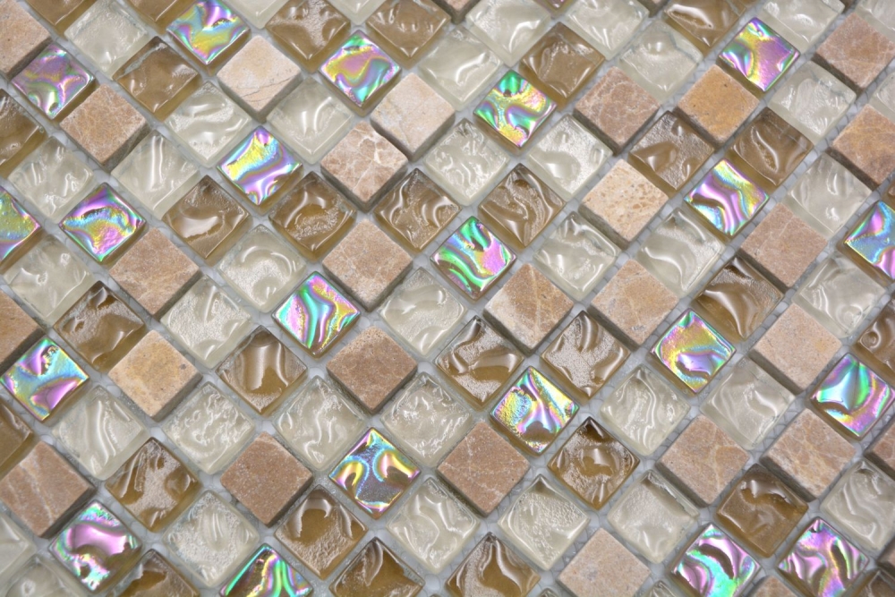 Mosaique Carre Mosaique de verre Pierre mix brun clair beige Mix translucide brillant