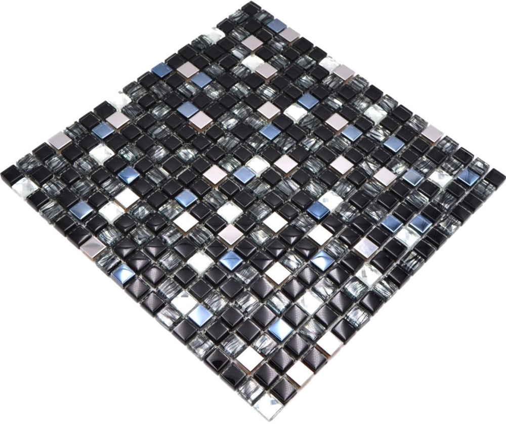 Mosaico cuadrado mosaico de vidrio mezcla de acero negro mezcla de vidrio translucido acero inoxidable brillante