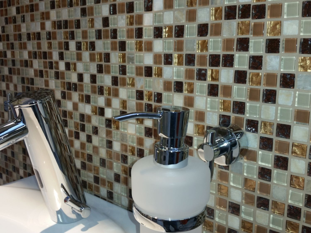 Mosaique de verre Pierre naturelle Mosaique beige brun or 92-1206