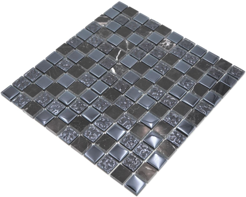 Mosaique Mix pierre translucide gris noir brillant - 10 feuilles de mosaique