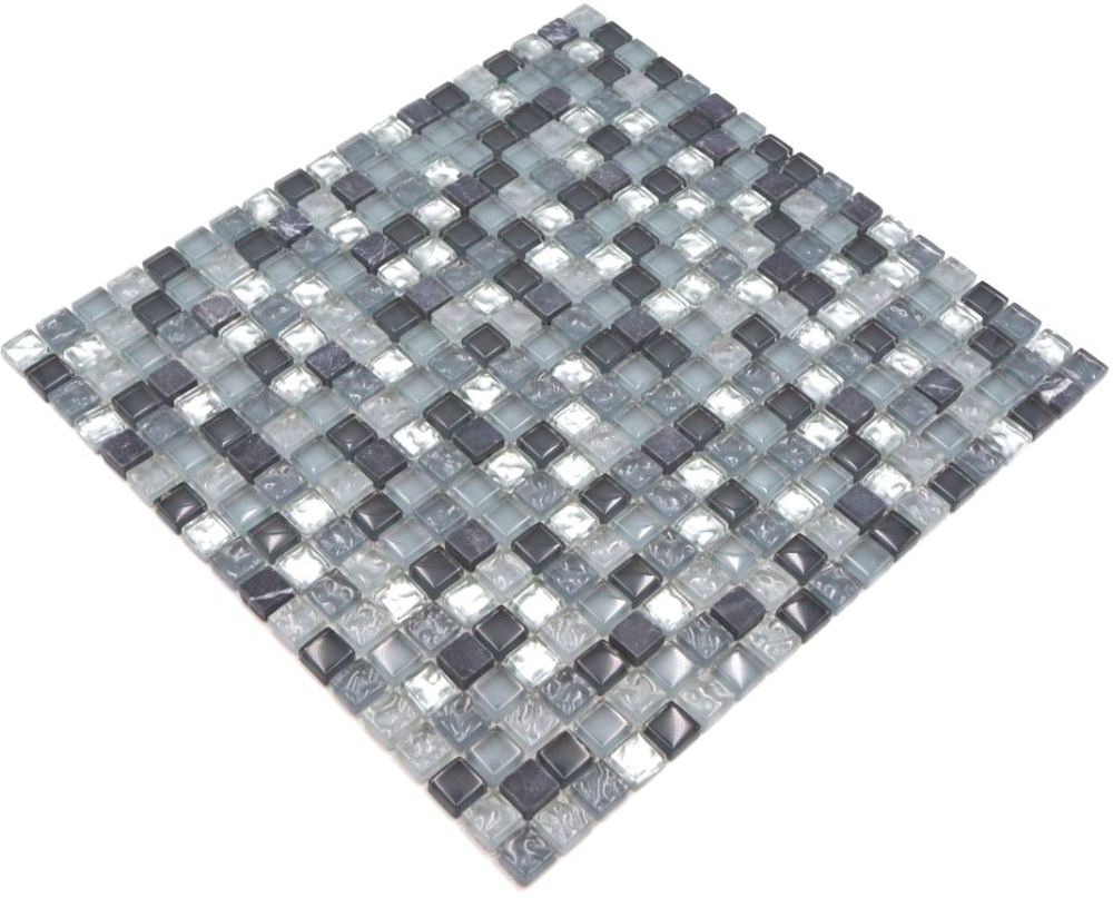 Mosaique Carre Mosaique de verre Pierre mix claire gris argent Mix translucide brillant
