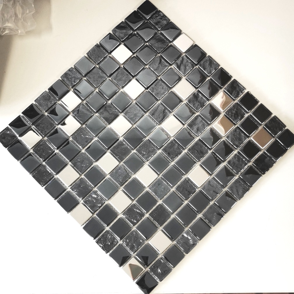 Glasmosaik Mosaikfliese Bordüre Anthrazit Silber blaustich - 88-0322