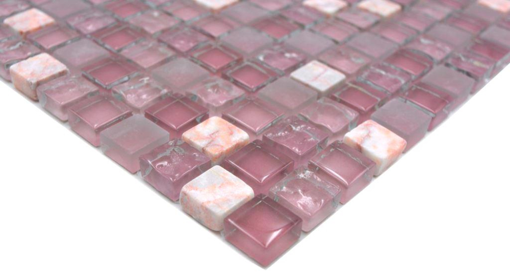 Mosaique Carre Mosaique de verre Pierre mix rose Mix translucide brillant