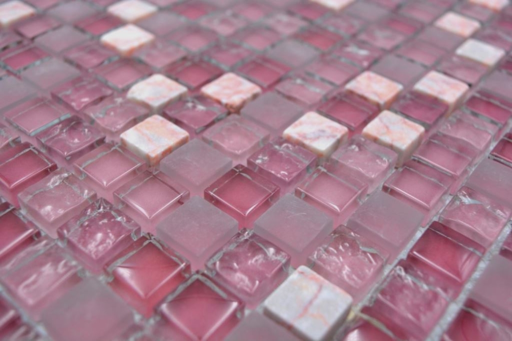 Mosaique Carre Mosaique de verre Pierre mix rose Mix translucide brillant