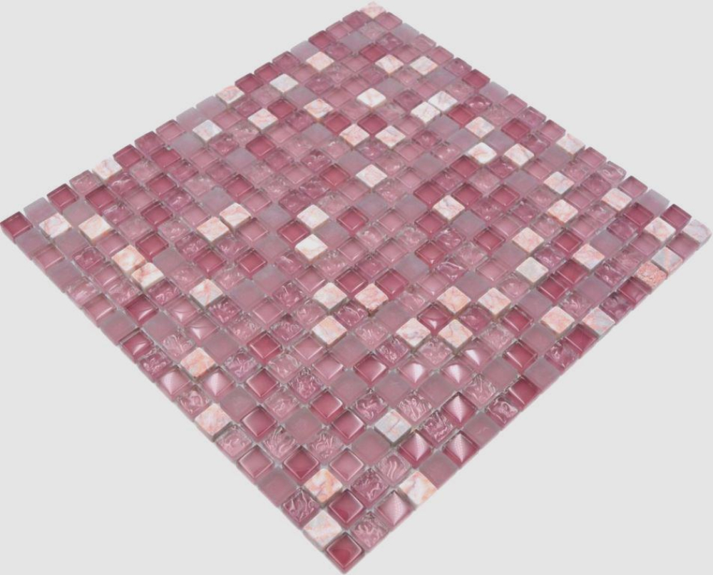 Mosaique Carre Mosaique de verre Pierre mix rose Mix translucide brillant