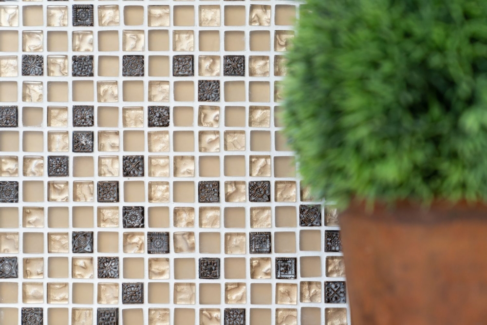 Mosaico de vidrio Mosaico de resina Adorno Antiguo beige mate dorado 92-1207
