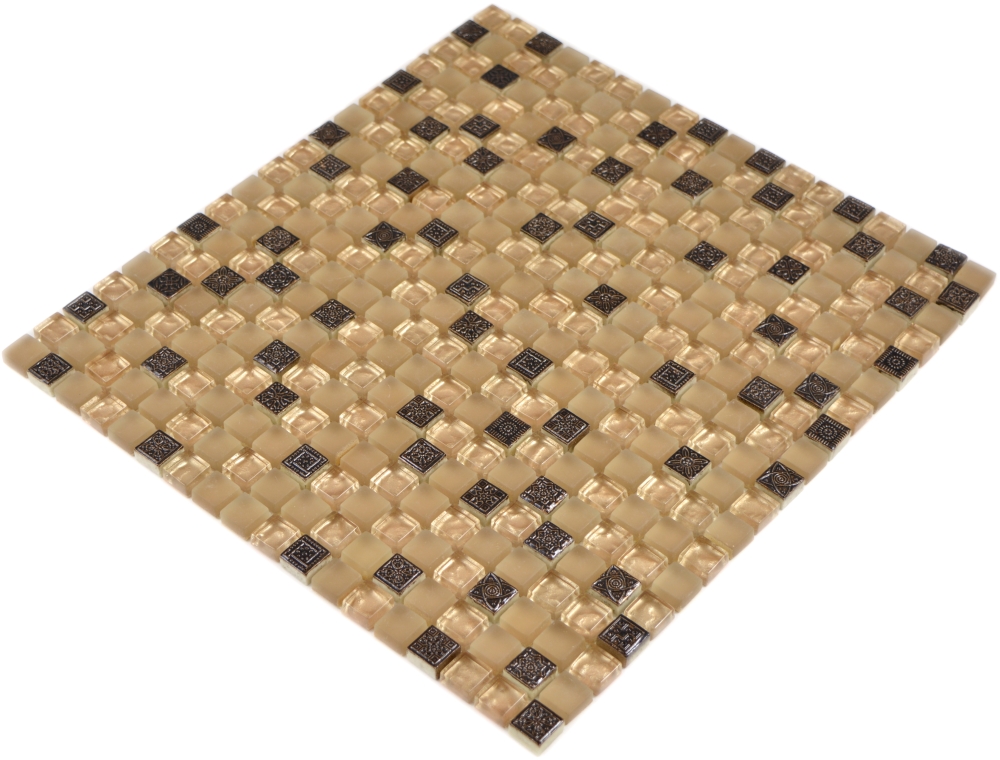 Mosaique Carre Mosaique de verre Resin mix beige mat Mix Translucide Aspect ornemental brillant