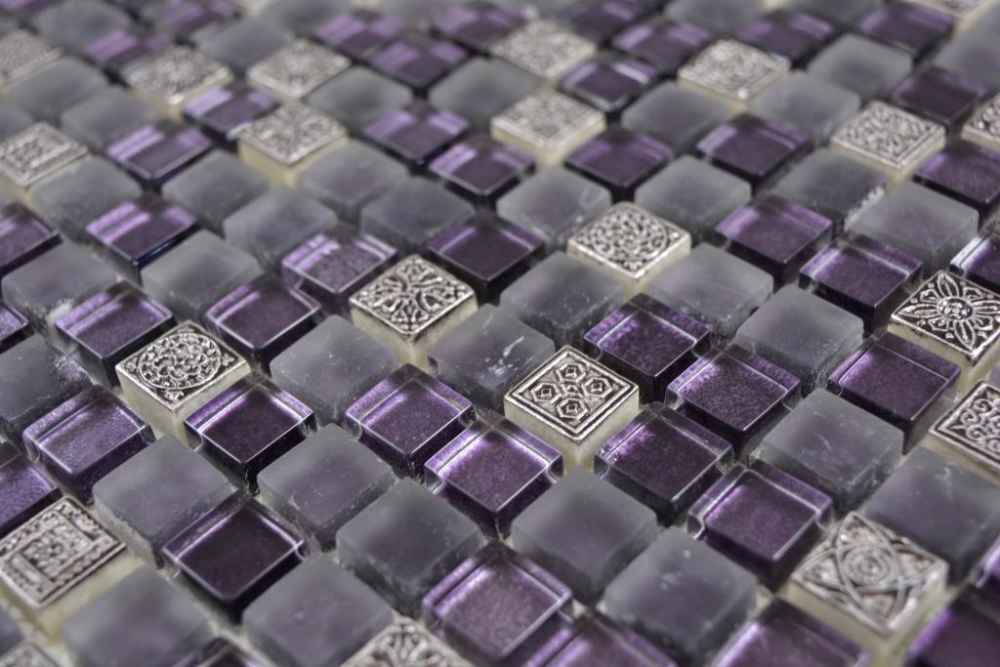 Mosaique Carre Mosaique de verre Resin mix lilas mat Mix Translucide Aspect ornemental brillant