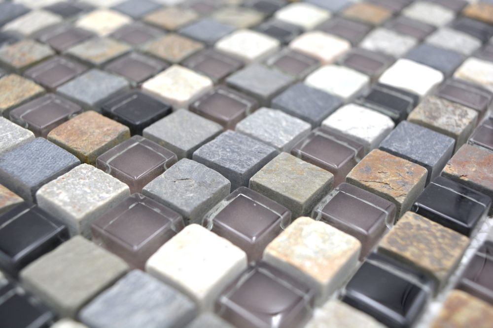 Mosaico cuadrado de vidrio mosaico de piedra mezcla translucido beige marron gris negro brillante