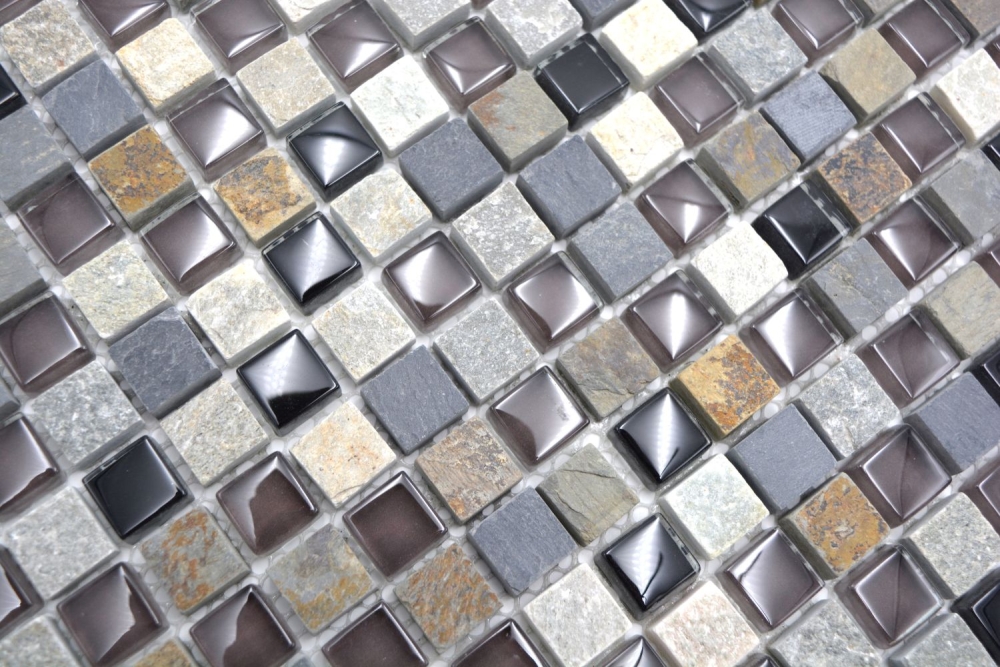 Mosaico cuadrado de vidrio mosaico de piedra mezcla translucido beige marron gris negro brillante