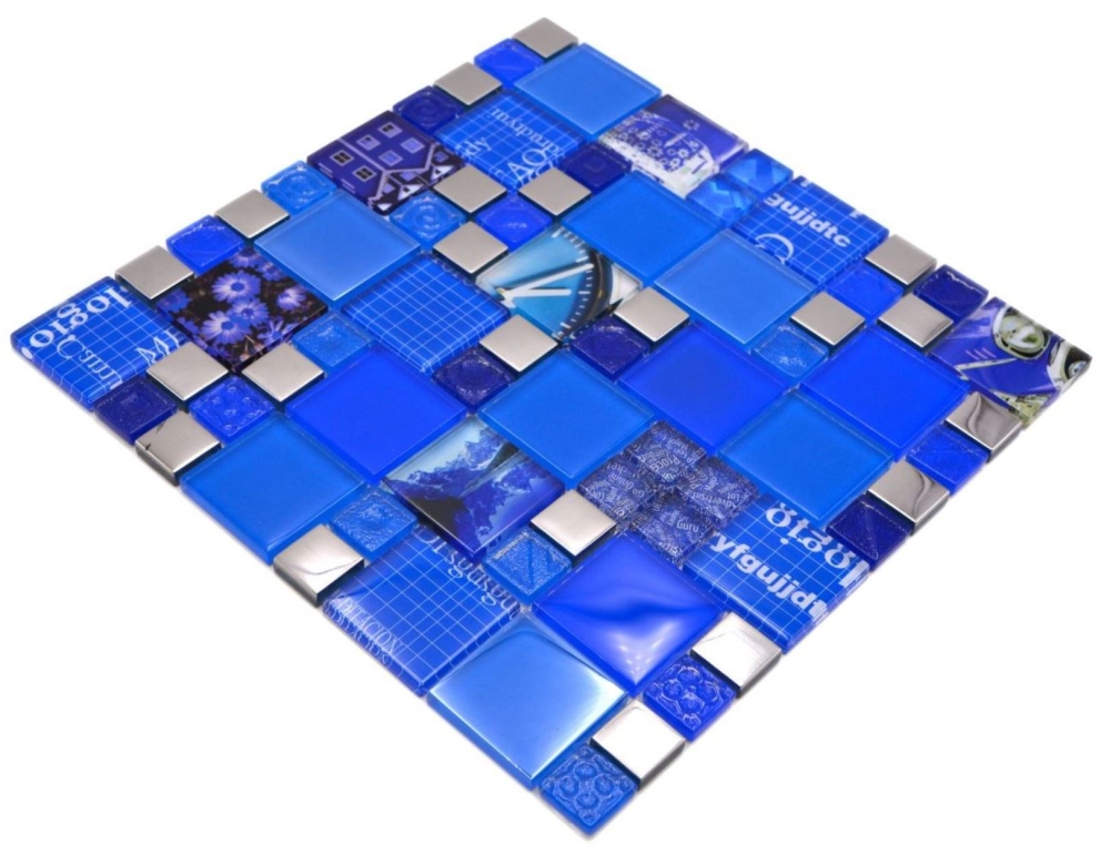 Mosaique de verre Carreau argente blanc bleu ciel bleu signal - 88-0417