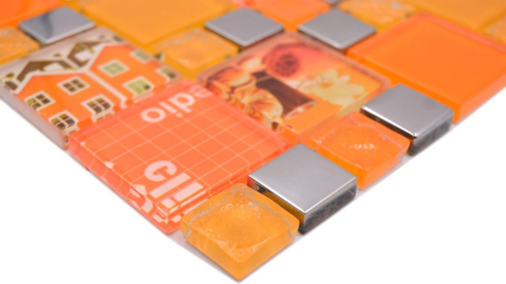 Mosaique de verre Carreau argente orange fonce jaune soleil - 88-0817
