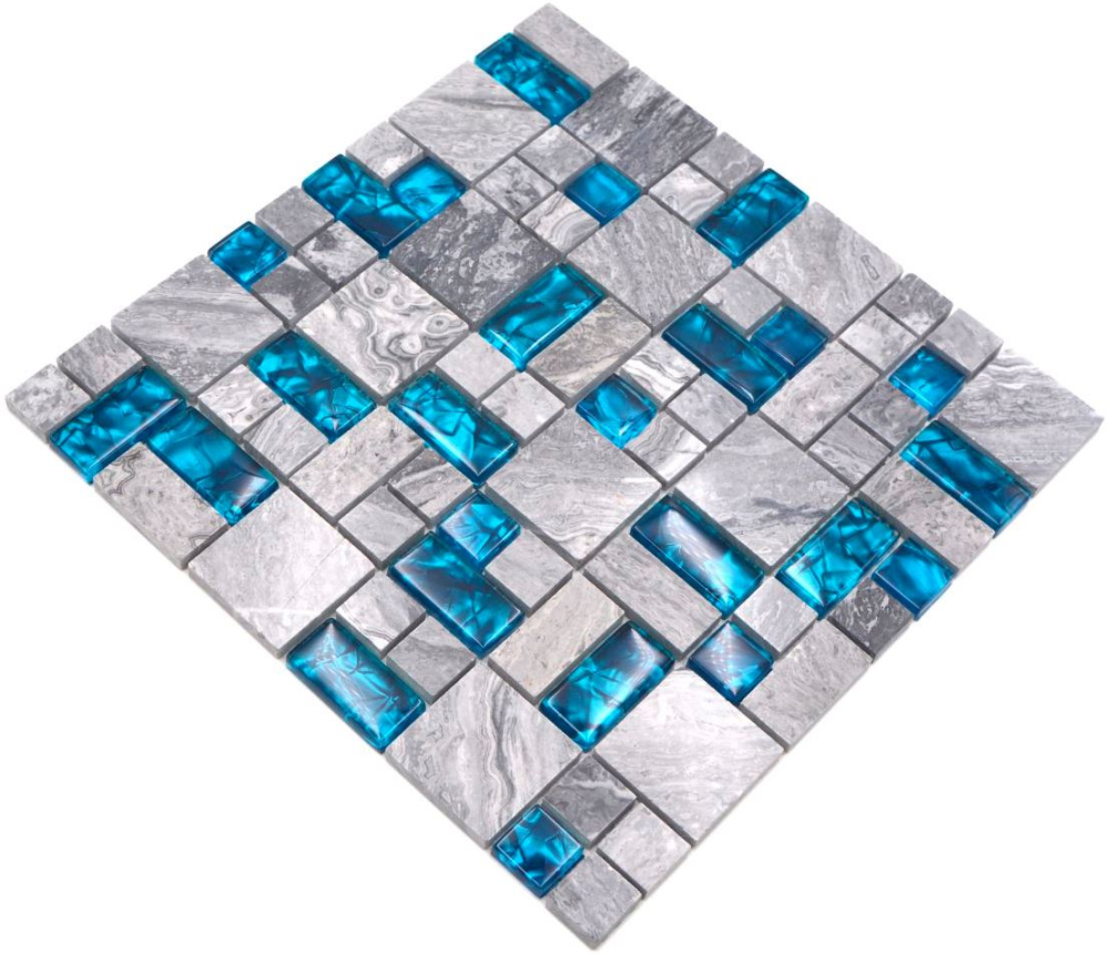 Mosaique combinaison mosaique de verre pierre mix gris avec bleu mix translucide aspect combine brillant