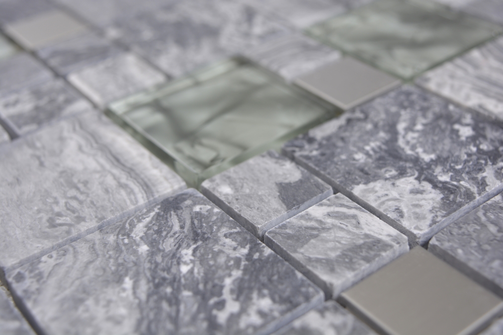 Piedra natural mosaico de vidrio mosaico de marmol azulejos de acero inoxidable gris plata antracita azulejo backsplash pared cocina cuarto de bano - 88-0204