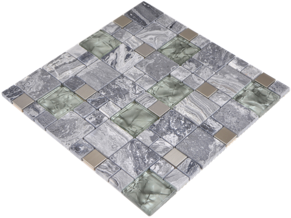 Piedra natural mosaico de vidrio mosaico de marmol azulejos de acero inoxidable gris plata antracita azulejo backsplash pared cocina cuarto de bano - 88-0204