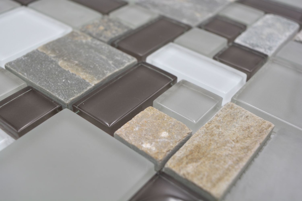 Mosaic combination glass mosaic stone mix gray brown mix translucent combination look matt