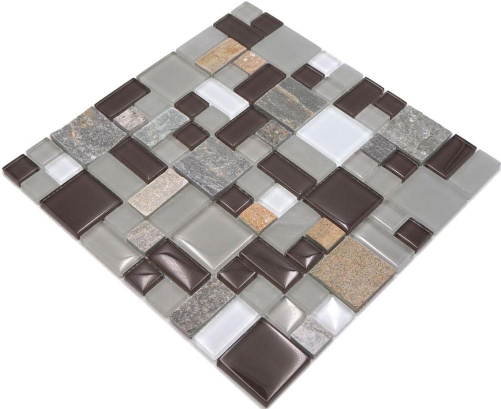 Mosaic combination glass mosaic stone mix gray brown mix translucent combination look matt