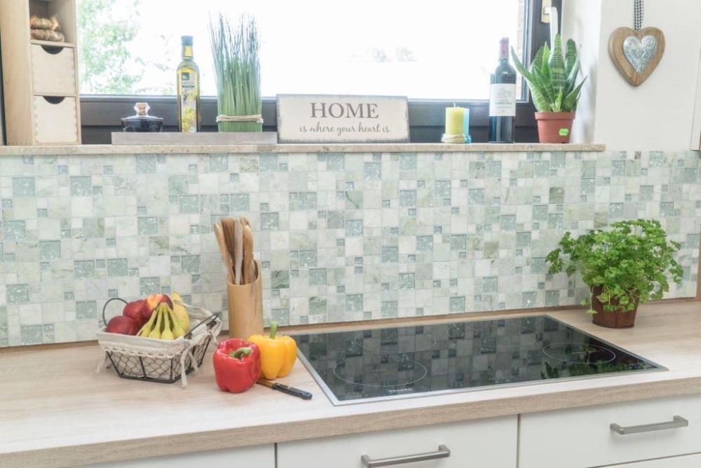 Pierre naturelle Mosaique de verre Marbre Carreaux de mosaique gris clair gris-vert blanc avec piqure Carreaux muraux - 88-MC639