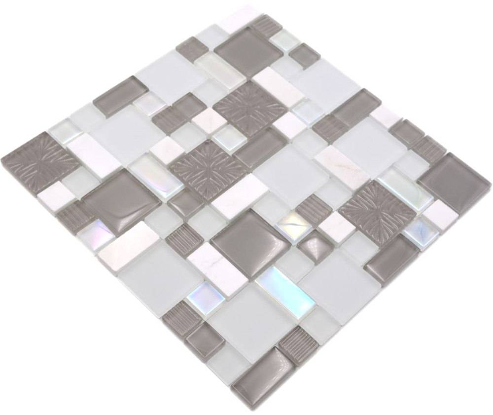 Mosaico combinacion vidrio mosaico piedra mezcla blanco mate gris mezcla translucido combinacion look