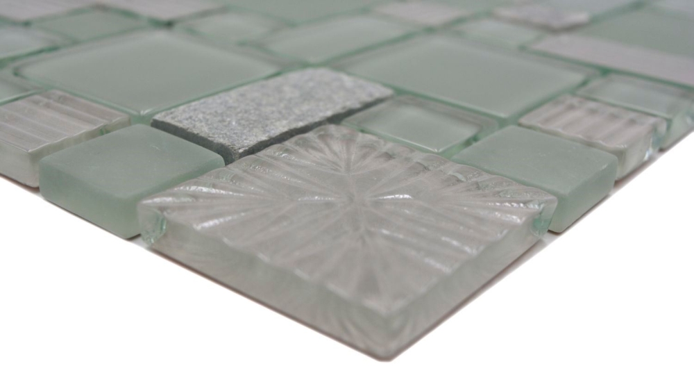 Mosaico combinacion vidrio mosaico piedra mezcla transparente gris mate mezcla translucido combinacion look