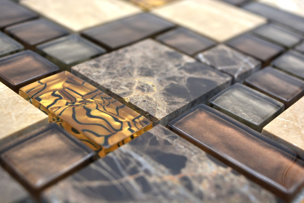 Combinacion de mosaico de vidrio mosaico de piedra mezcla beige marron translucido combinacion aspecto brillante