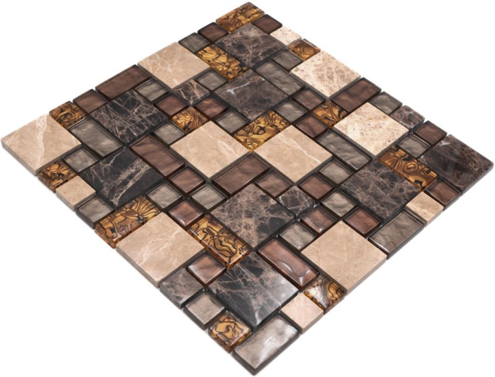 Combinacion de mosaico de vidrio mosaico de piedra mezcla beige marron translucido combinacion aspecto brillante