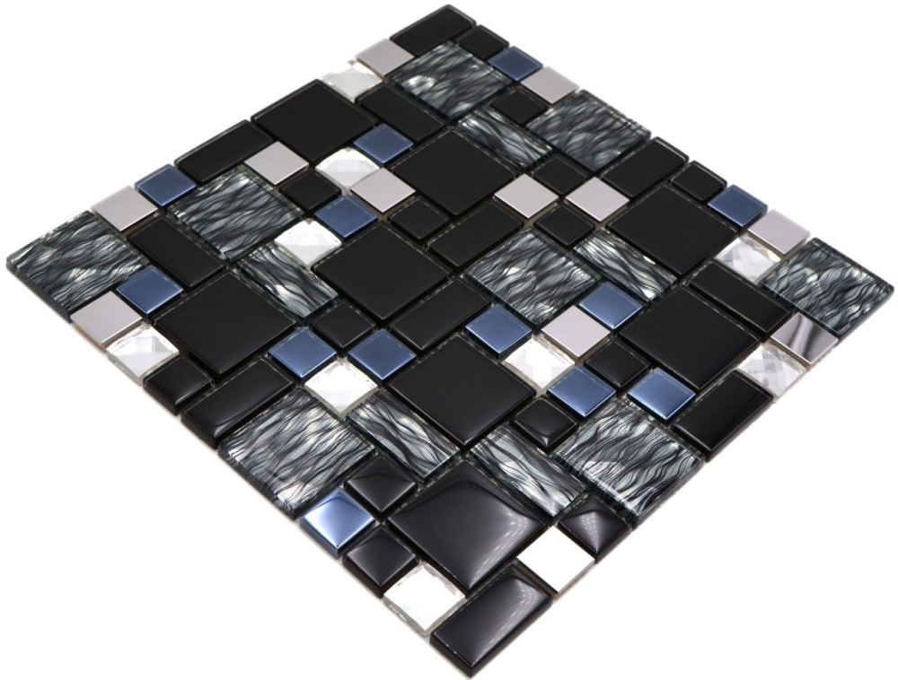 Combinacion de mosaico de vidrio mosaico de acero negro mezcla de vidrio translucido combinacion de acero inoxidable aspecto brillante
