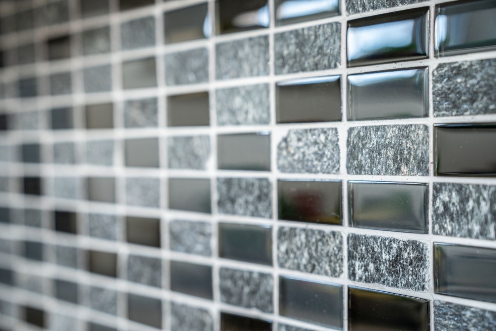 Riemchen Rechteck Mosaikfliesen Glasmosaik Stein grau schwarz anthrazit Fliesenspiegel Küchenrückwand Bad - 87-1303
