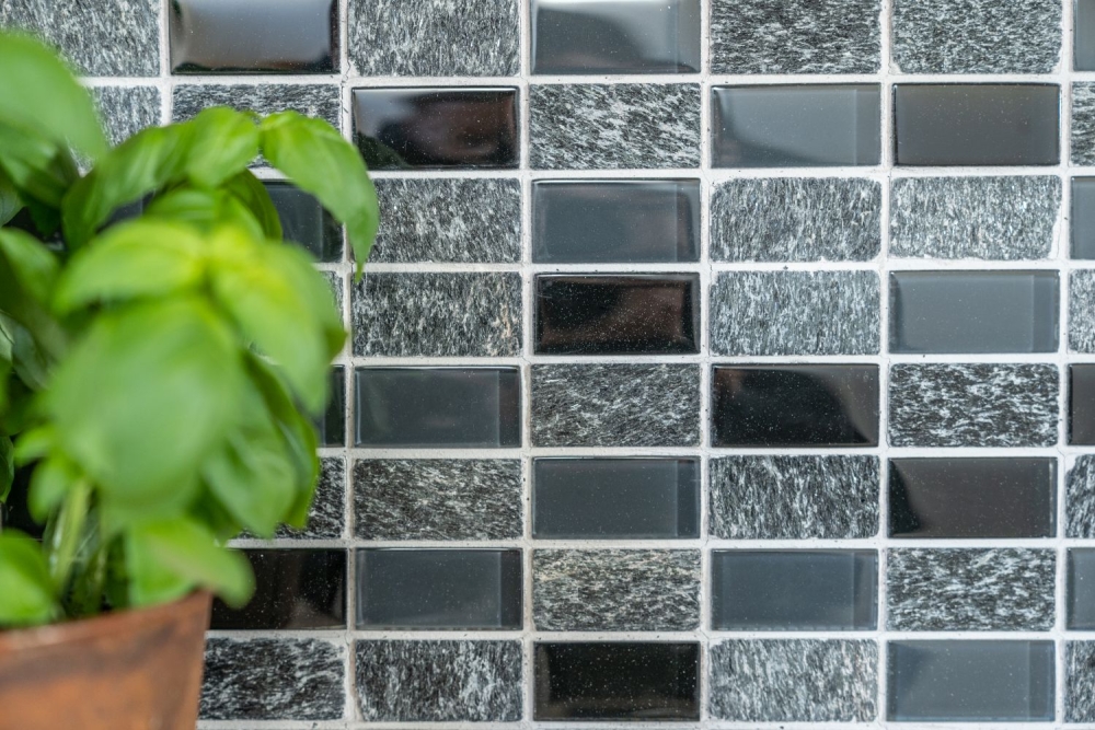 Mosaique Rectangle Mosaique de verre Pierre mix gris noir Mix translucide aspect croise brillant
