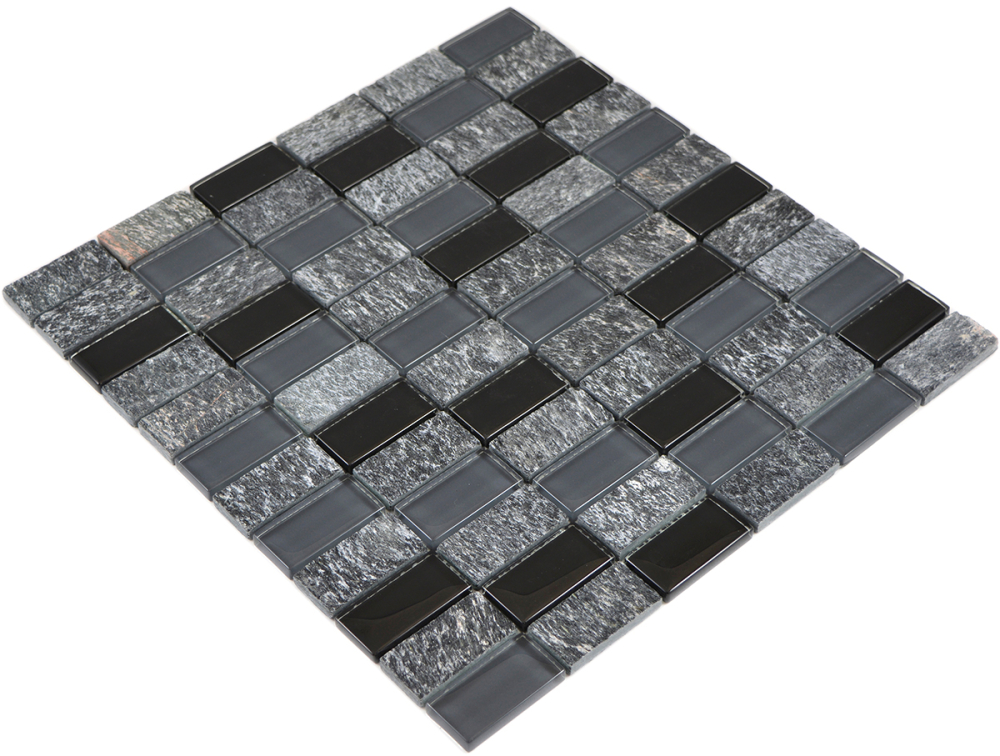 Mosaique Rectangle Mosaique de verre Pierre mix gris noir Mix translucide aspect croise brillant