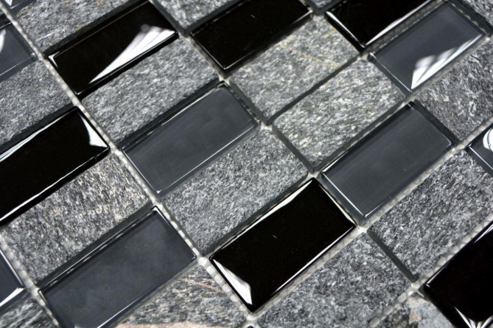 Mosaique Rectangle Mosaique de verre Pierre mix gris noir Mix translucide aspect croise brillant