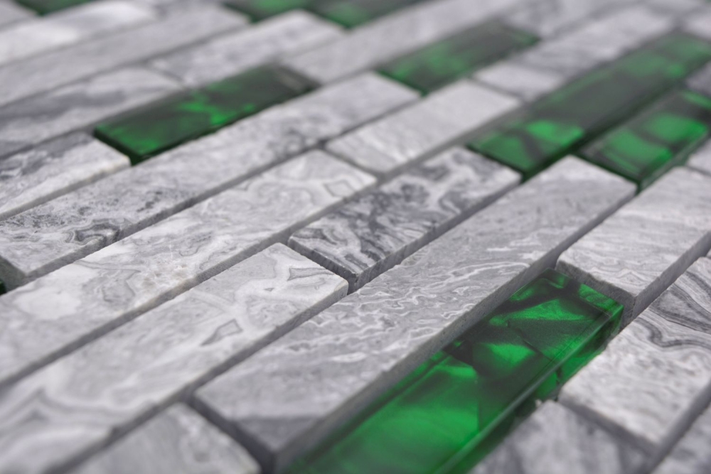 Mosaico compuesto de vidrio mosaico de piedra mezcla gris con verde mezcla translucida albanileria mirada brillante