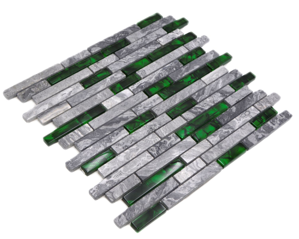 Mosaico compuesto de vidrio mosaico de piedra mezcla gris con verde mezcla translucida albanileria mirada brillante