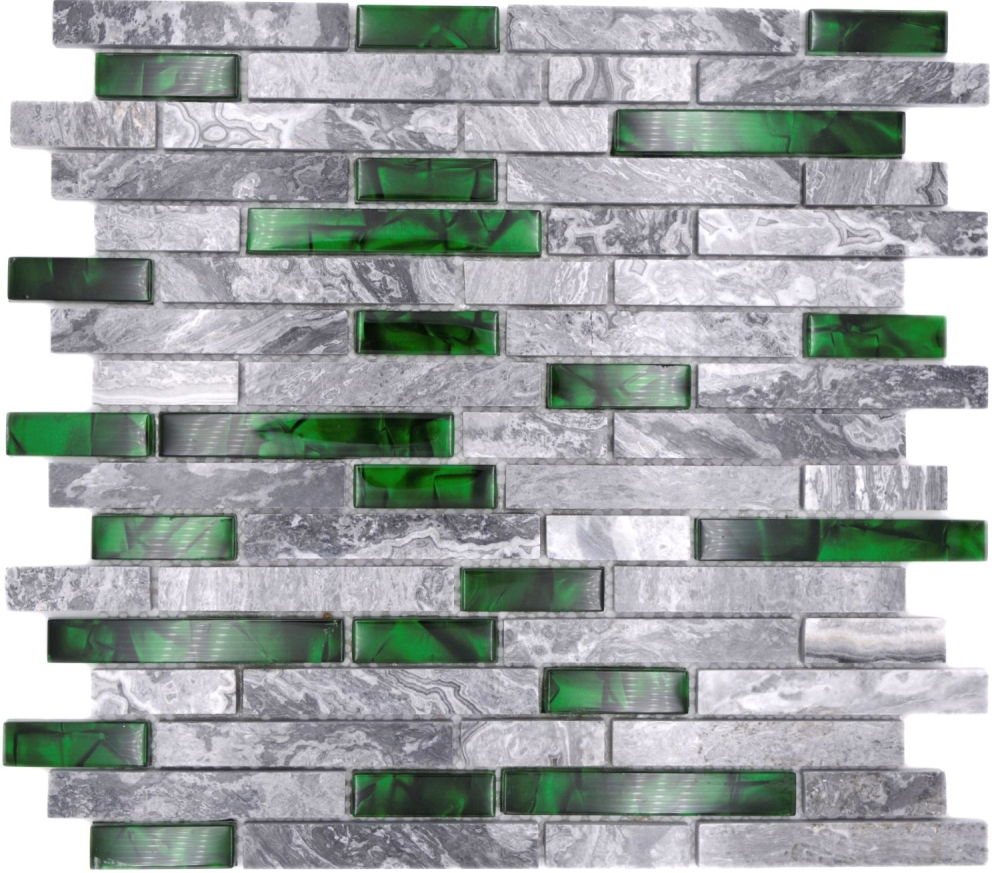 Mosaico compuesto de vidrio mosaico de piedra mezcla gris con verde mezcla translucida albanileria mirada brillante