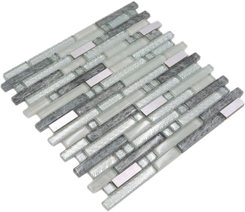 Glasmosaik Stäbchen Riemchen Edelstahl silber grau Fliesenspiegel - 87-MV698
