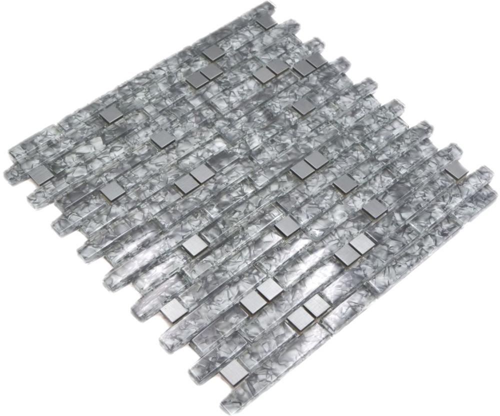 Glasmosaik Stäbchen Riemchen Edelstahl Basaltgrau Grau Steinoptik Fliesenspiegel - 87-MV728