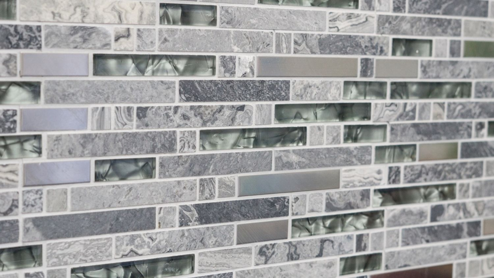 Mosaico di vetro pietra naturale tondini di marmo mosaico di acciaio inox grigio antracite argento alzatina da parete WC - 87-MV778 - Kopie