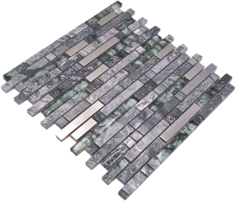 Mosaico di vetro pietra naturale tondini di marmo mosaico di acciaio inox grigio antracite argento alzatina da parete WC - 87-MV778 - Kopie