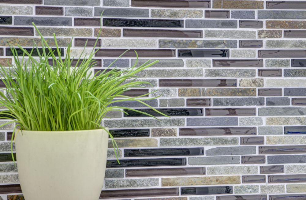 Mosaico compuesto de vidrio mosaico de piedra mezcla translucida albanileria mirada beige marron gris negro brillante