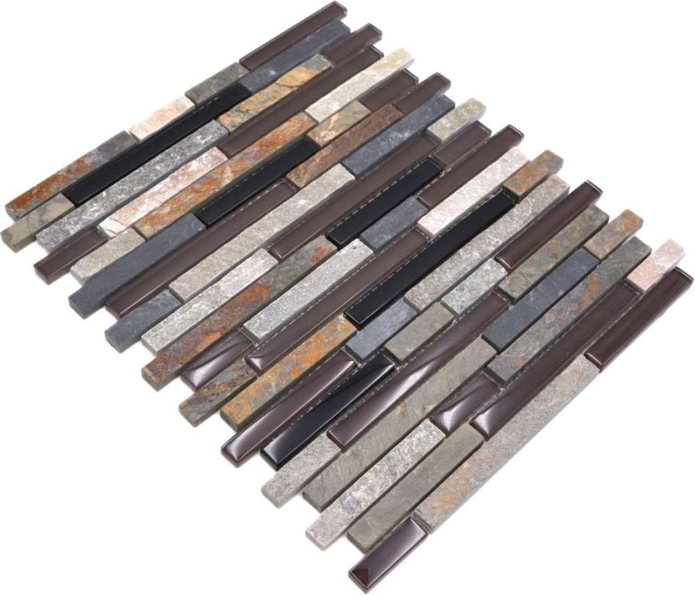 Mosaico compuesto de vidrio mosaico de piedra mezcla translucida albanileria mirada beige marron gris negro brillante