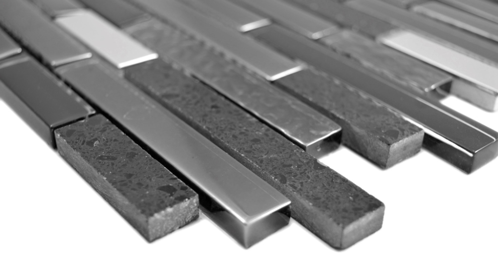 Glasmosaik Stäbchen Riemchen Edelstahl Artificial Schwarz anthrazit Grafit - 87-0322