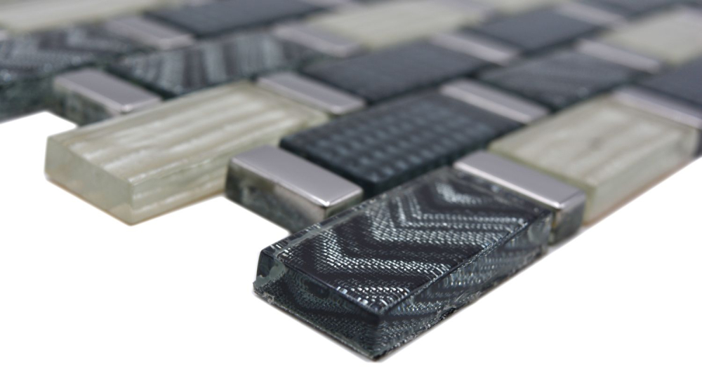 Mosaique Rectangle Mosaique de verre mix EP gris noir translucide aspect composite brillant